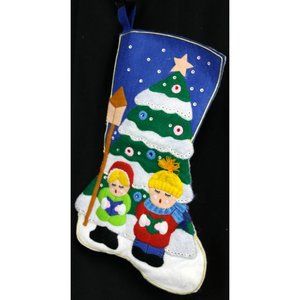 Felt Blue Christmas Sequins Stocking Carolers Xmas Tree Ornaments Holiday